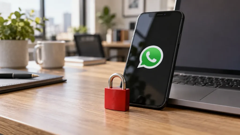 Celular e cadeado simbolizando a restrição de acesso ao atendimento por mensagens.